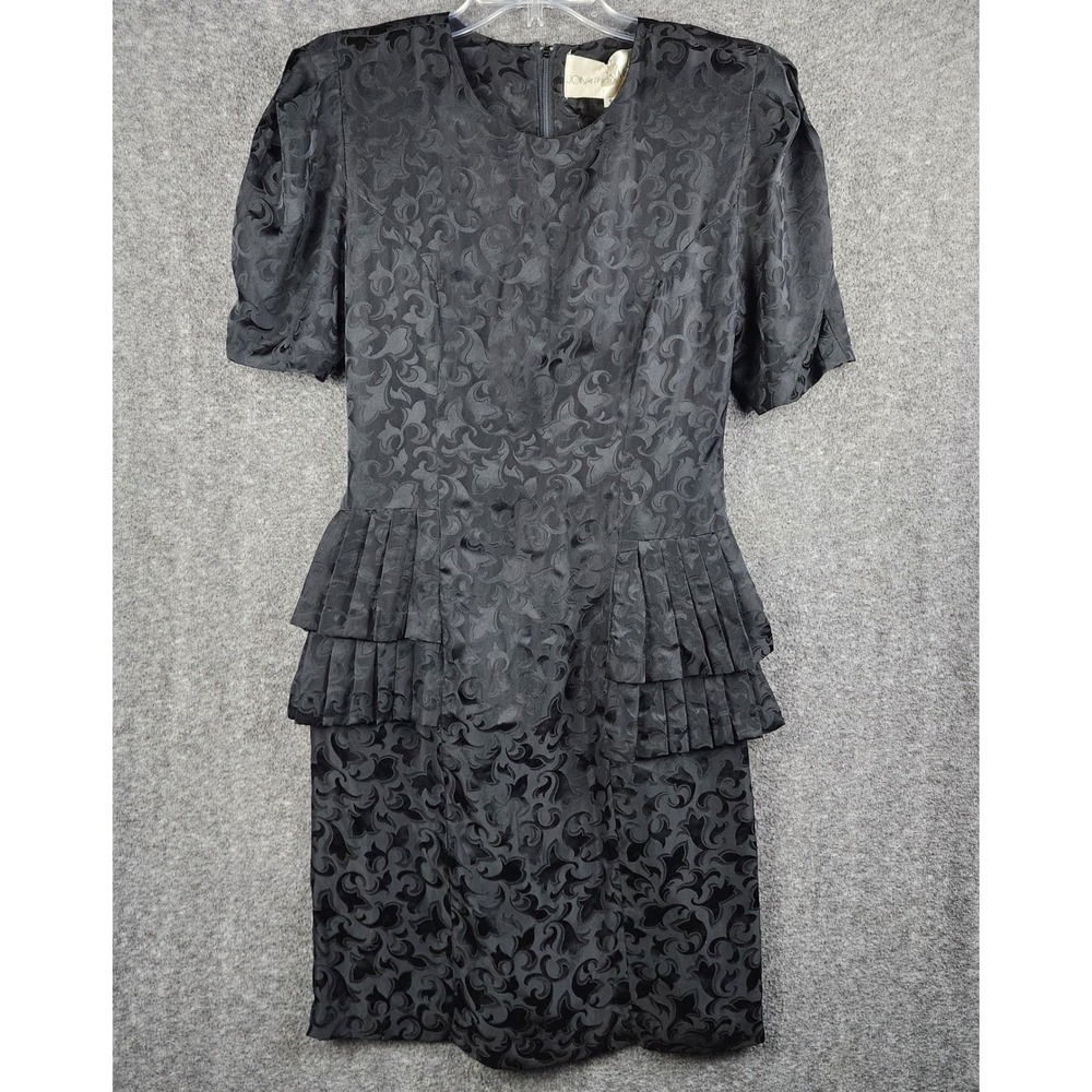 Jonathan Martin Dress Womens 8 Silk Jacquard Black Peplum EUC